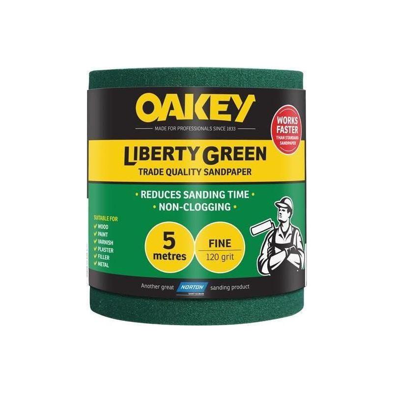 Oakey Liberty Green Sanding Roll 115mm x 5m Fine 120G Oakey - RockBottom Nothampton