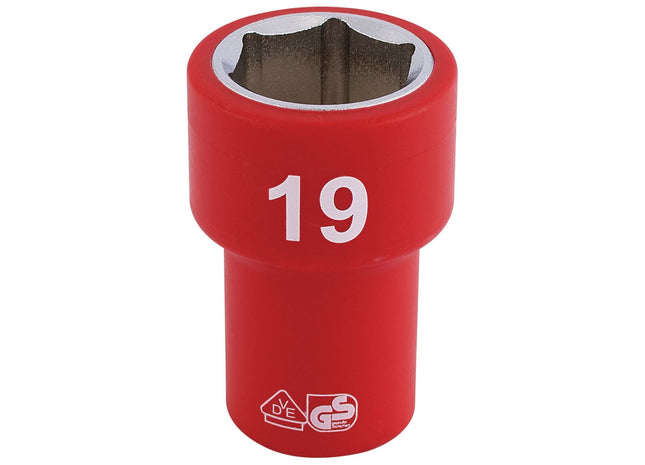 Draper Fully Insulated VDE Socket, 3/8" Sq. Dr., 19mm 31740 Draper - Town Tools 