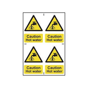 Scan Caution Hot Water - 4 PVC Signs 100 x 100mm Scan - RockBottom Nothampton