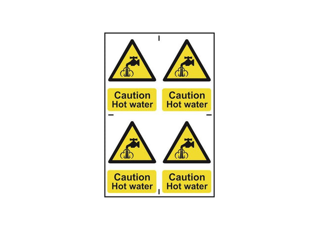 Scan Caution Hot Water - 4 PVC Signs 100 x 100mm Scan - RockBottom Nothampton