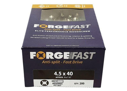 Forgefix ForgeFast Pozi Compatible Elite Performance Wood Screw ZY 4.5 x 40mm Box 200 ForgeFix - RockBottom Northampton