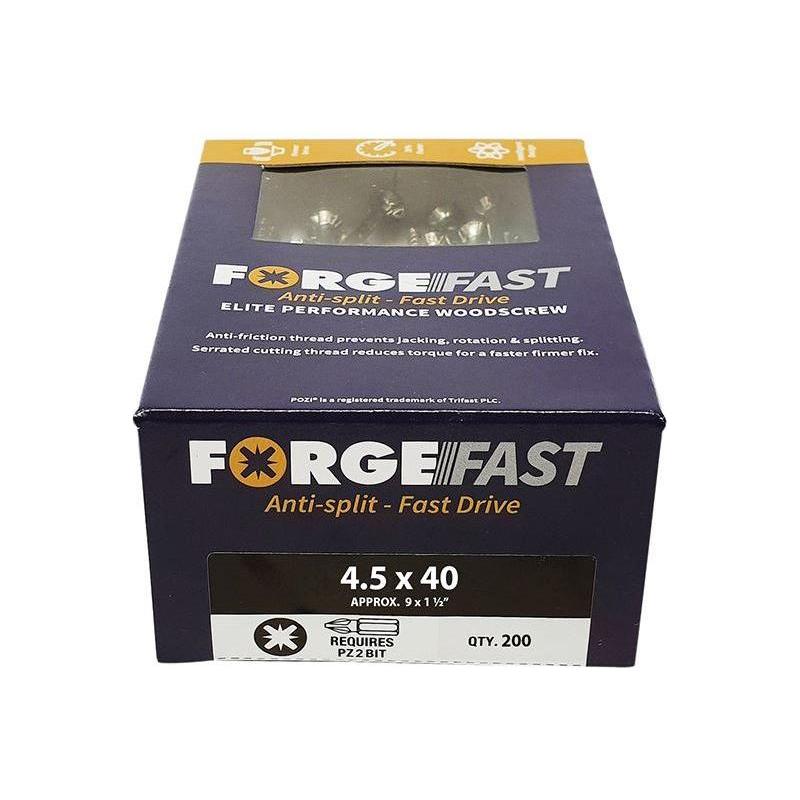 Forgefix ForgeFast Pozi Compatible Elite Performance Wood Screw ZY 4.5 x 40mm Box 200 ForgeFix - RockBottom Northampton
