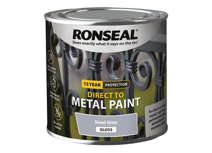 Ronseal Direct to Metal Paint Steel Grey Gloss 250ml Ronseal - RockBottom Nothampton