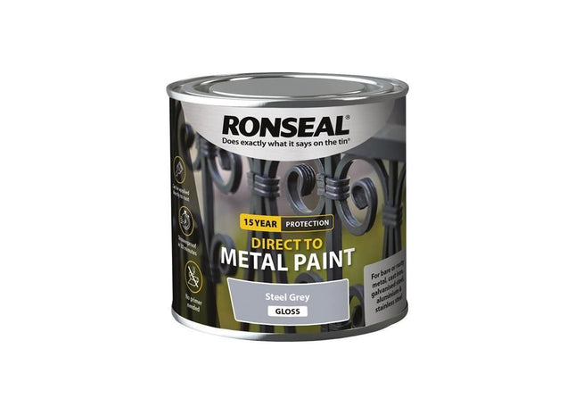 Ronseal Direct to Metal Paint Steel Grey Gloss 250ml Ronseal - RockBottom Nothampton