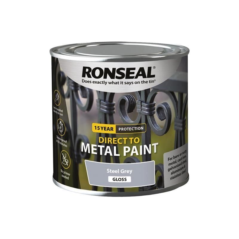 Ronseal Direct to Metal Paint Steel Grey Gloss 250ml Ronseal - RockBottom Nothampton
