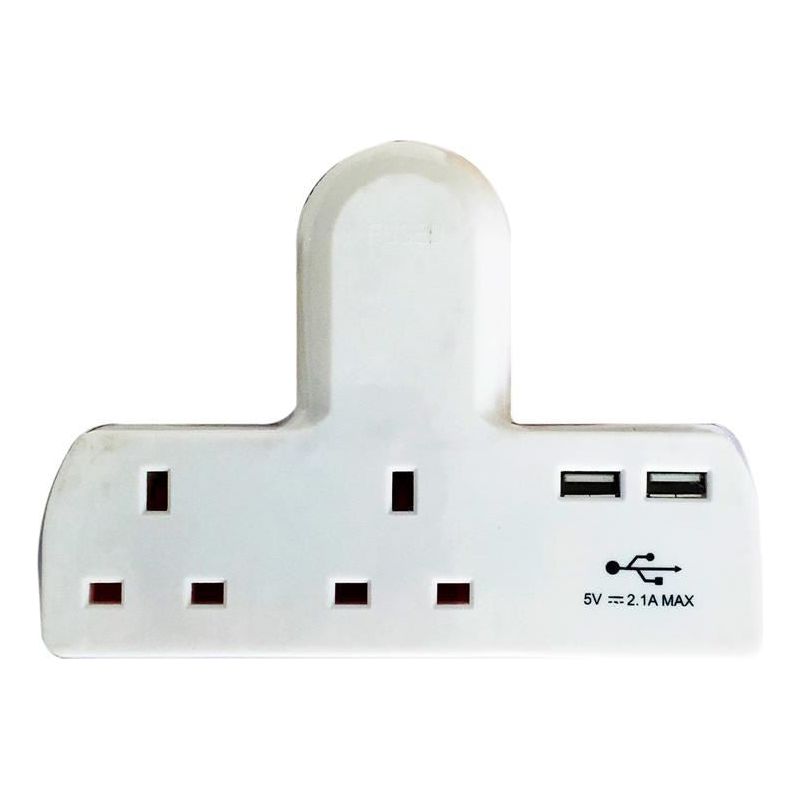 Dencon T-shape Socket 2 Way Adaptor 13A Fused with USB Dencon - RockBottom Northampton