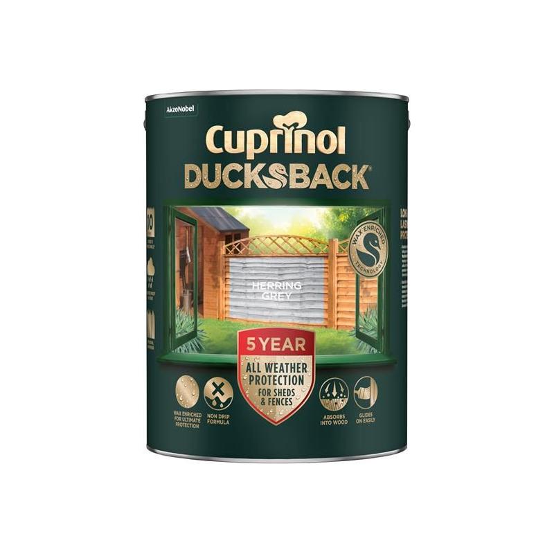 Cuprinol Ducksback 5 Year Waterproof for Sheds & Fences Herring Grey 5 litre Cuprinol - RockBottom Northampton