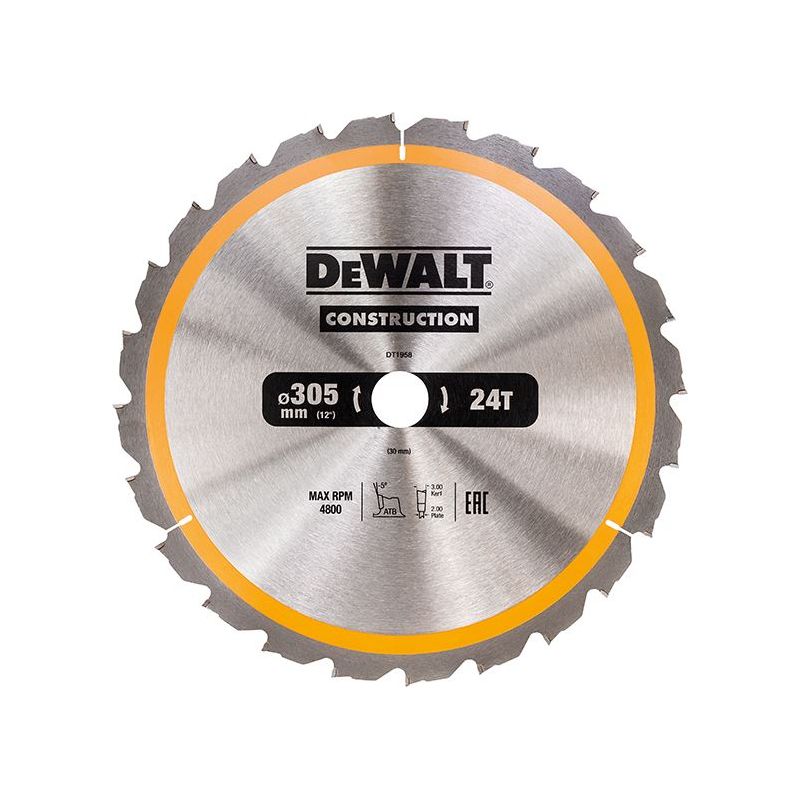 Dewalt Power Tools Stationary Construction Circular Saw Blade 305 x 30mm x 24T ATB/Neg DeWALT Power Tools - RockBottom Northampton