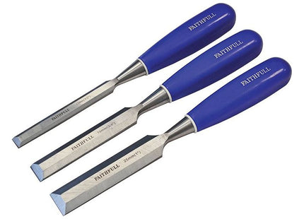 Faithfull Bevel Edge Chisel Blue Grip Set, 3 Piece Faithfull - RockBottom Northampton