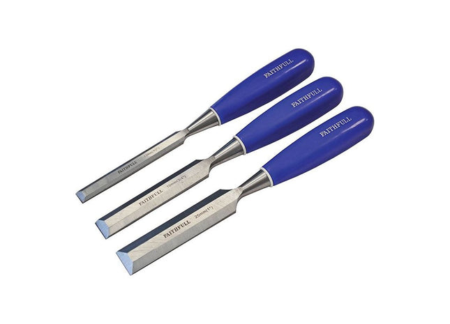 Faithfull Bevel Edge Chisel Blue Grip Set, 3 Piece Faithfull - RockBottom Northampton