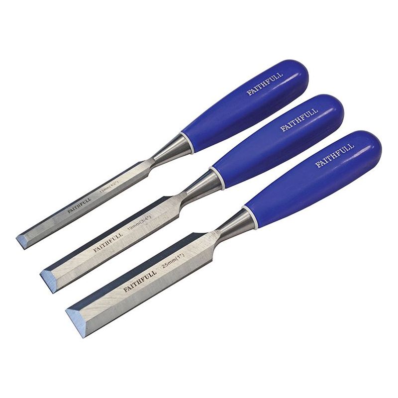Faithfull Bevel Edge Chisel Blue Grip Set, 3 Piece Faithfull - RockBottom Northampton