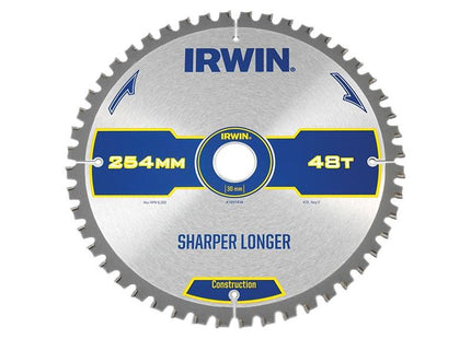 Irwin® Construction Mitre Circular Saw Blade 254 x 30mm x 48T ATB/Neg IRWIN® - RockBottom Northampton