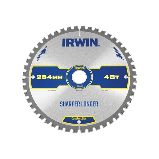 Irwin® Construction Mitre Circular Saw Blade 254 x 30mm x 48T ATB/Neg IRWIN® - RockBottom Northampton