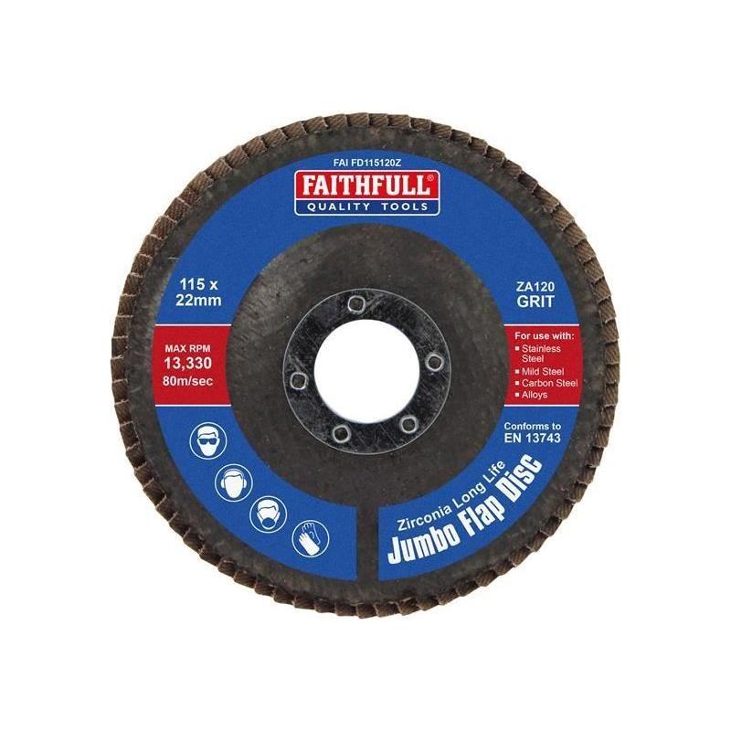 Faithfull Zirconia Abrasive Jumbo Flap Disc ZA120 115mm Faithfull - RockBottom Northampton