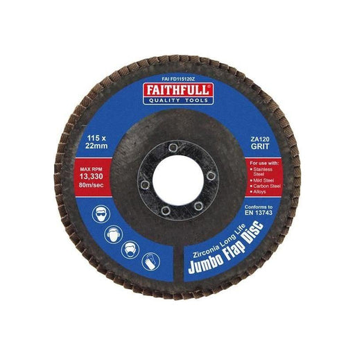 Faithfull Zirconia Abrasive Jumbo Flap Disc ZA120 115mm Faithfull - RockBottom Northampton