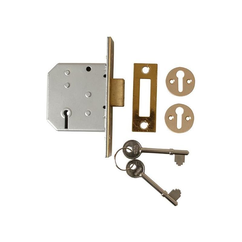 Union 2177 3 Lever Mortice Deadlock Polished Brass 65mm 2.5in Visi UNION - RockBottom Northampton