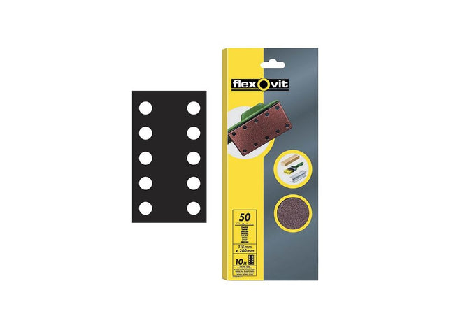 Flexovit 1/2 Sanding Sheets Perforated Coarse 50 Grit (Pack 10) Flexovit - RockBottom Northampton