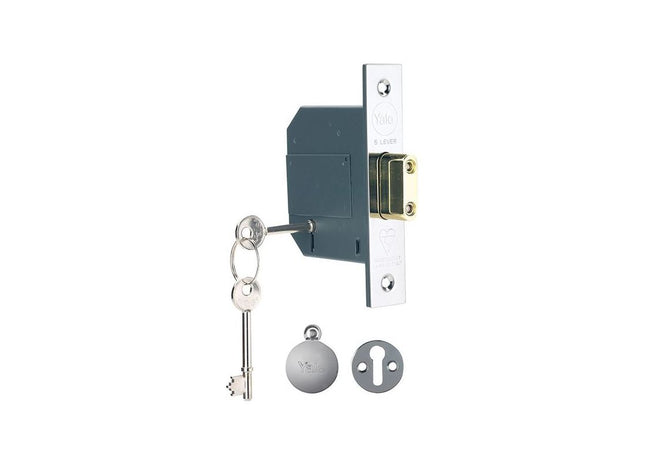 Yale Locks PM562 Hi-Security BS 5 Lever Mortice Deadlock 81mm 3in Polished Chrome Yale Locks - RockBottom Northampton
