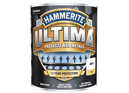Hammerite Ultima Metal Paint Matt White 750ml Hammerite - RockBottom Northampton