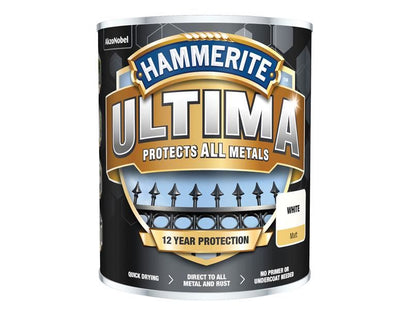 Hammerite Ultima Metal Paint Matt White 750ml Hammerite - RockBottom Northampton