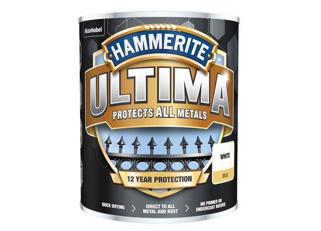 Hammerite Ultima Metal Paint Matt White 750ml Hammerite - RockBottom Northampton