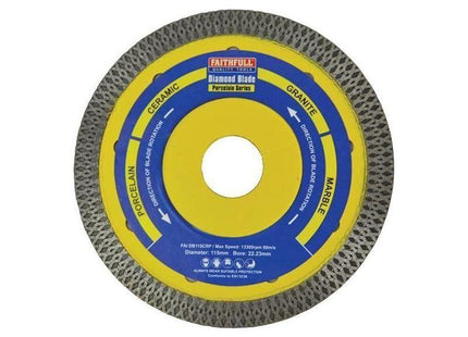 Faithfull Porcelain Diamond Blade 115 x 22.23mm Faithfull - RockBottom Northampton