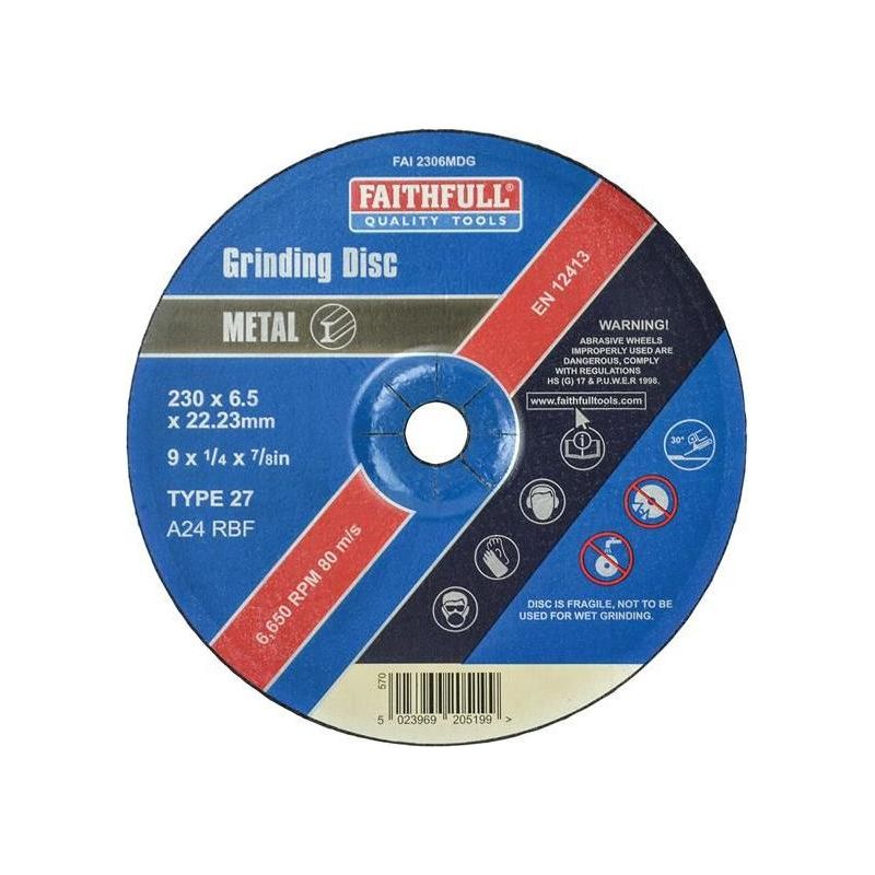 Faithfull Depressed Centre Metal Grinding Disc 230 x 6.4 x 22.23mm Faithfull - RockBottom Northampton