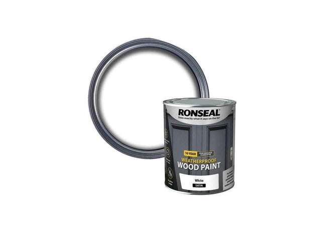 Ronseal 10 Year Weatherproof Wood Paint White Satin 750ml Ronseal - RockBottom Nothampton