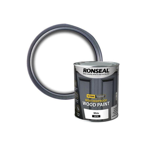 Ronseal 10 Year Weatherproof Wood Paint White Satin 750ml Ronseal - RockBottom Nothampton