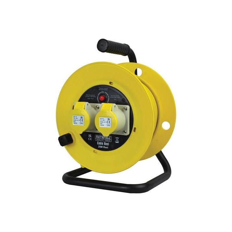 Faithfull Power Plus Open Drum Cable Reel 110V 16A 2-Socket 25m (1.5mm Cable) Faithfull Power Plus - RockBottom Northampton