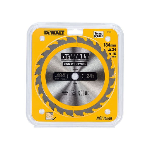 Dewalt Power Tools Portable Construction Circular Saw Blade 184 x 16mm x 24T DeWALT Power Tools - RockBottom Northampton