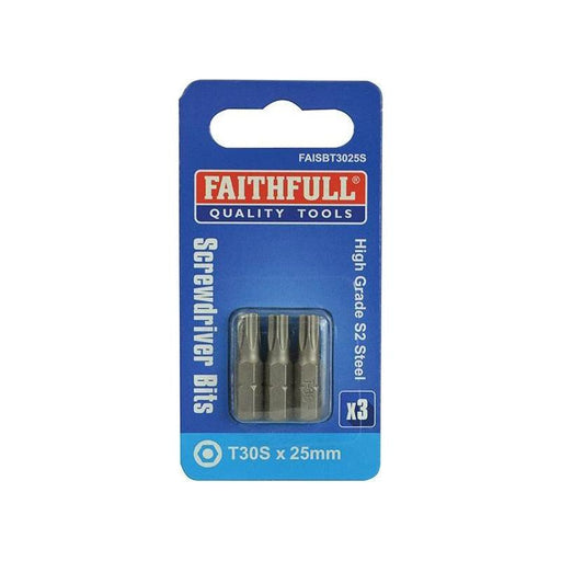 Faithfull Security S2 Grade Steel Screwdriver Bits T30S x 25mm (Pack 3) Faithfull - RockBottom Northampton