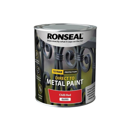 Ronseal Direct to Metal Paint Chilli Red Gloss 750ml Ronseal - RockBottom Nothampton