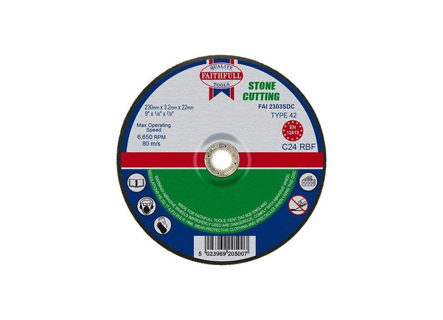 Faithfull Depressed Centre Stone Cutting Disc 230 x 3.2 x 22.23mm Faithfull - RockBottom Northampton