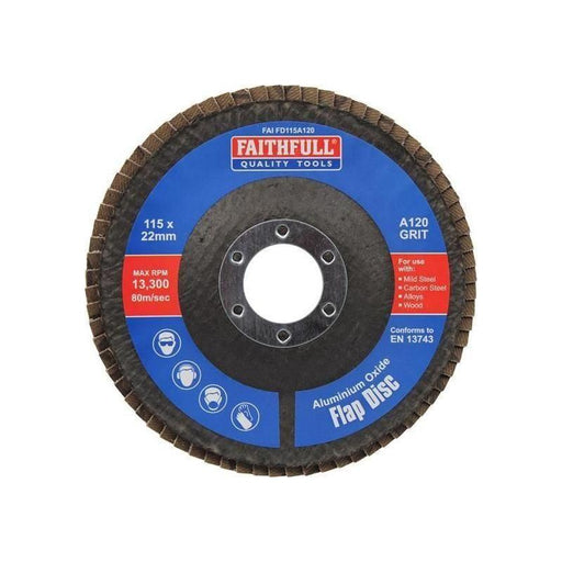 Faithfull Aluminium Oxide Flap Disc 115 x 22mm 120 Grit Faithfull - RockBottom Northampton