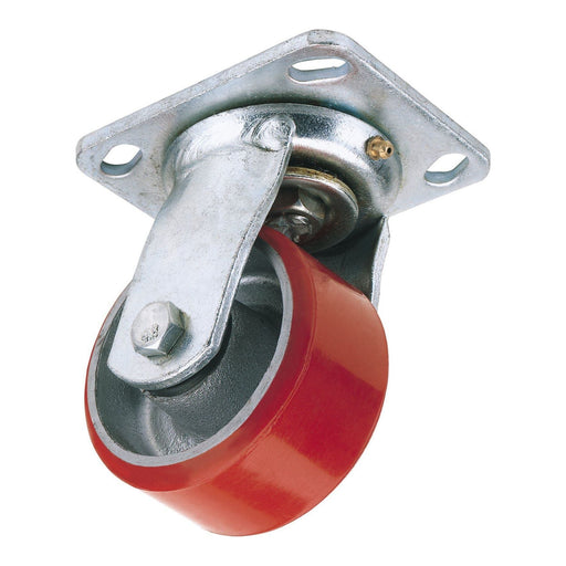 Swivel Plate Fixing Heavy Duty Polyurethane Wheel, 100mm Diameter, S.W.L. 250kg Draper - Town Tools