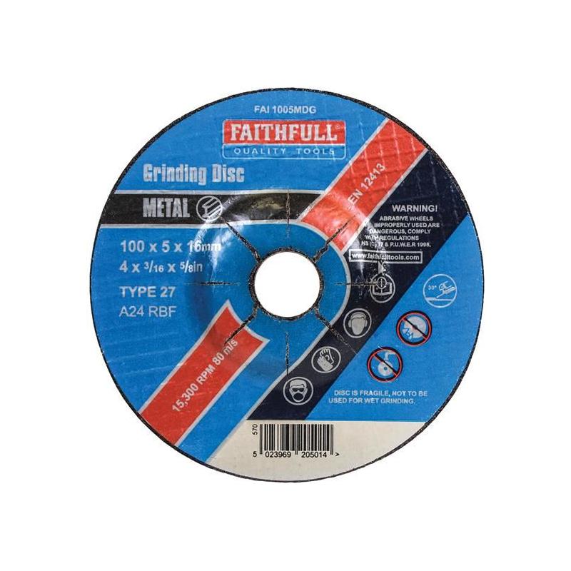 Faithfull Depressed Centre Metal Grinding Disc 100 x 5 x 16mm Faithfull - RockBottom Northampton