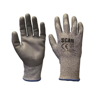Scan Grey PU Coated Cut 5 Gloves - M (Size 8) Scan - RockBottom Nothampton