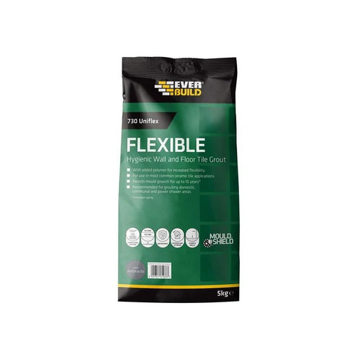 Everbuild Sika 730 Uniflex Hygienic Tile Grout Anthracite 5kg Everbuild Sika - RockBottom Northamptin