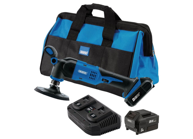 Draper D20 20V Dual Action Polisher Kit, 125mm, 2 x 3.0Ah Batteries, 1 x Fast Ch Draper - Town Tools 