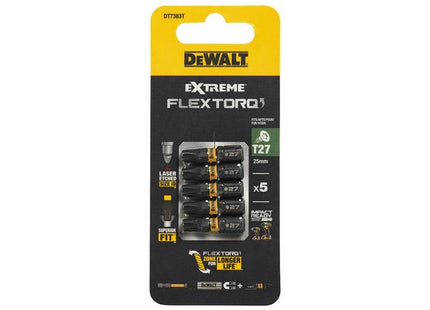 DeWALT Power Tools EXTREME FlexTORQ Bits T27 x 25mm (Pack 5) DeWALT Power Tools - RockBottom Northampton