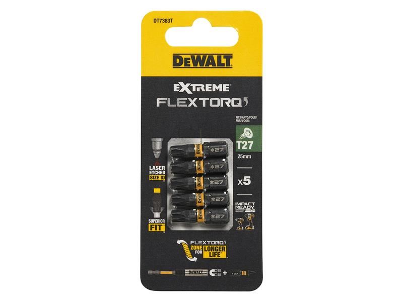 DeWALT Power Tools EXTREME FlexTORQ Bits T27 x 25mm (Pack 5) DeWALT Power Tools - RockBottom Northampton