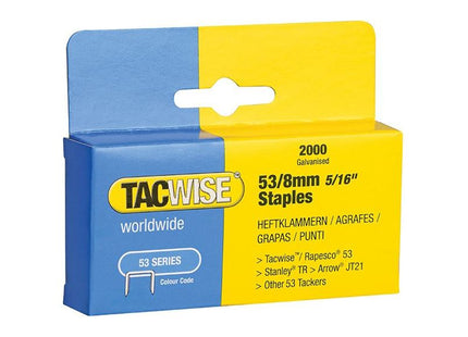 Tacwise 53 Light-Duty Staples 8mm (Type JT21 A) (Pack 2000) Tacwise - RockBottom Northampton