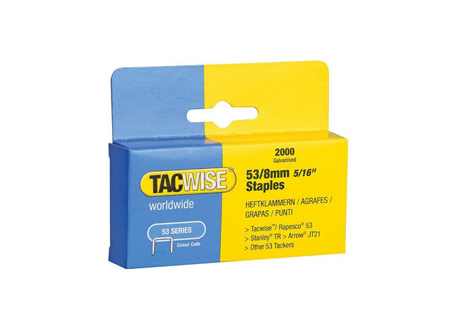 Tacwise 53 Light-Duty Staples 8mm (Type JT21 A) (Pack 2000) Tacwise - RockBottom Northampton
