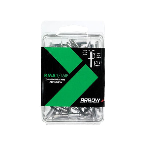 Arrow RMA 3/16IP Aluminium Rivets 3/16in Medium Pack of 50 Arrow - RockBottom Northampton 