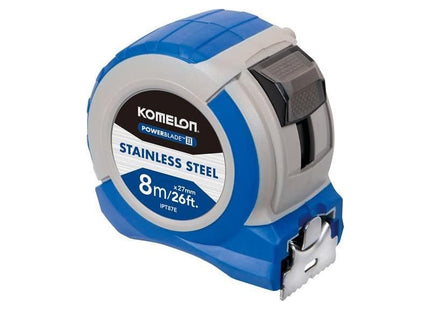 Komelon Stainless Steel PowerBlade™ Pocket Tape 8m/26ft (Width 27mm) Komelon - RockBottom Northampton