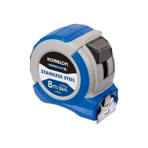 Komelon Stainless Steel PowerBlade™ Pocket Tape 8m/26ft (Width 27mm) Komelon - RockBottom Northampton