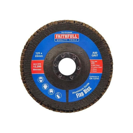 Faithfull Aluminium Oxide Flap Disc 125 x 22mm 80 Grit Faithfull - RockBottom Northampton