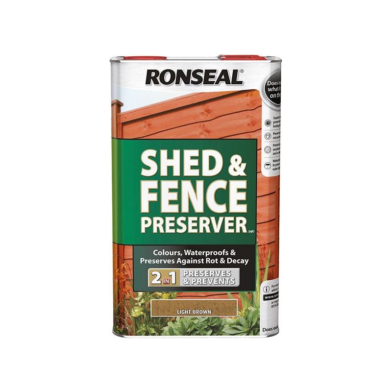 Ronseal Shed & Fence Preserver Light Brown 5 litre Ronseal - RockBottom Nothampton