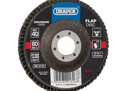 Draper Zirconium Oxide Flap Disc, 115 x 22.23mm, 40 Grit 83157 Draper - Town Tools 